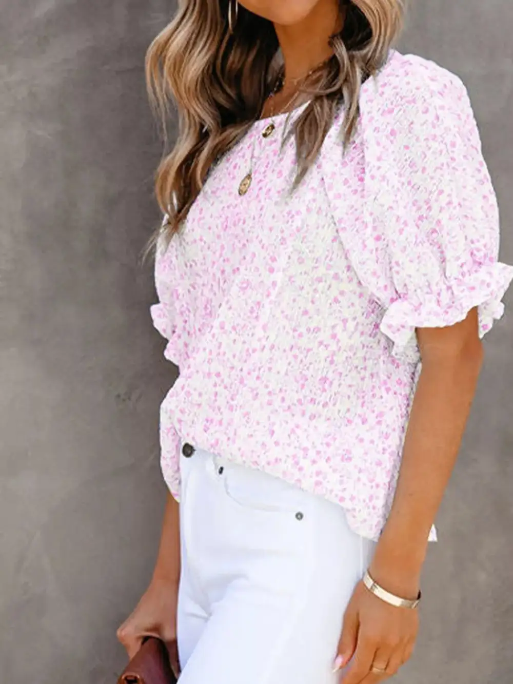 Floral Print Ruffle Sleeve Blouse Plus