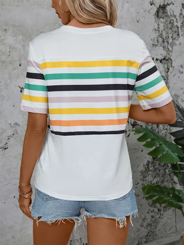 Refined Short-Sleeve Knit Striped T-Shirt