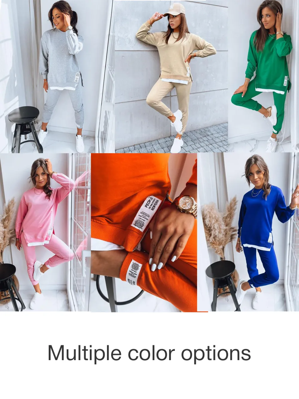 Women's Fashion Side Slit Fake Two-piece Top & Pants Two-piece Set