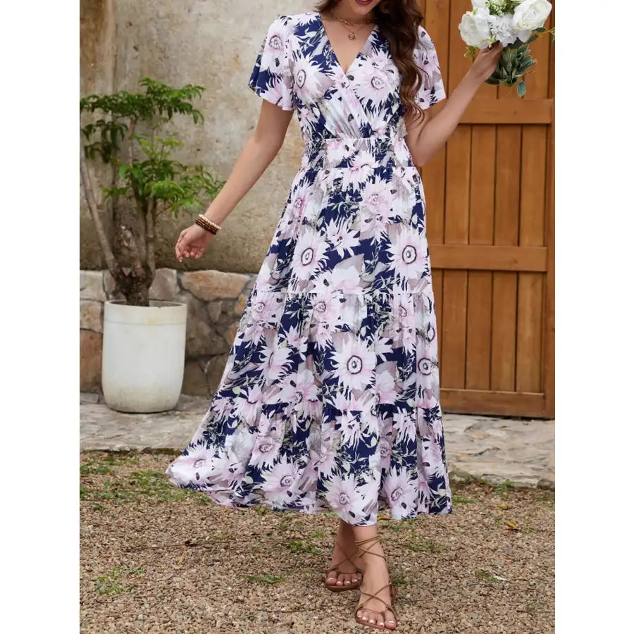 Print Surplice Midi Dress