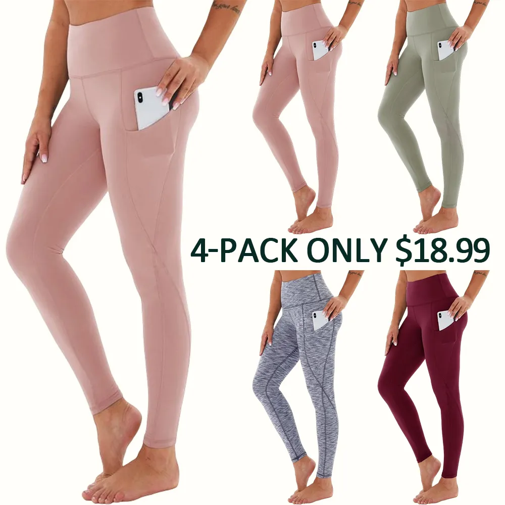Women's High Waisted Tummy Control Leggings With Pockets – Non See-Through Stretchy Yoga Pants For Workout
