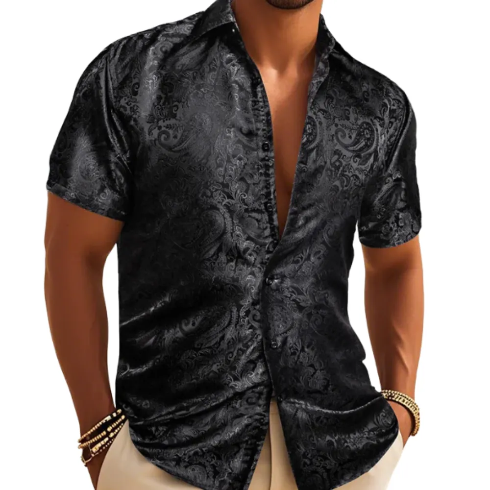 Polished Paisley Button Up Short Sleeve Button Shirt