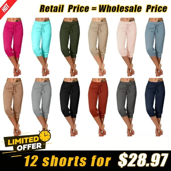 🔥Women's drawstring waist plain capri pants