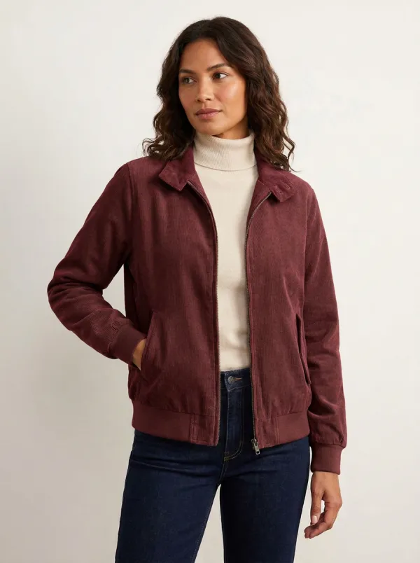 Women's Casual Sage Green Corduroy Zip-Up Bomber Jacket