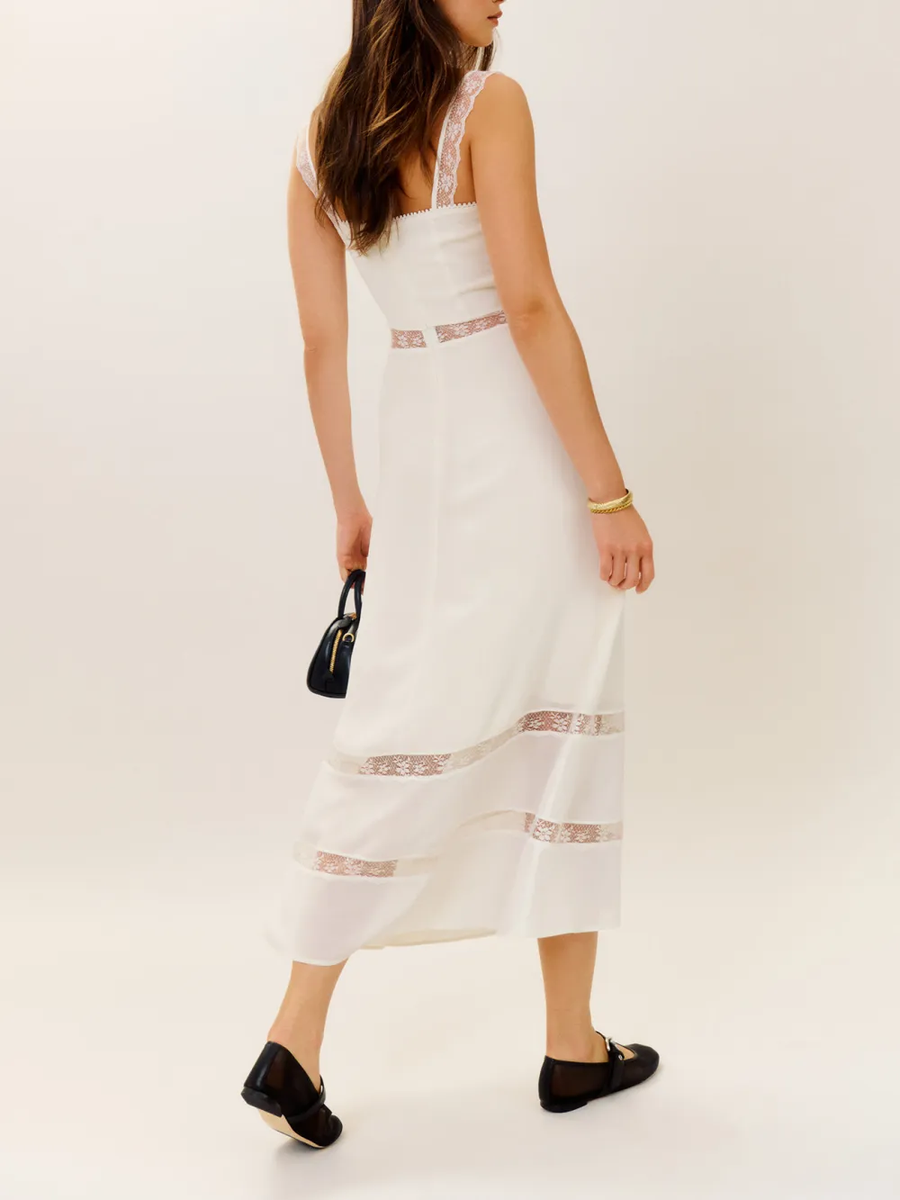 Button Front Lace Insert Sleeveless Midi Dress