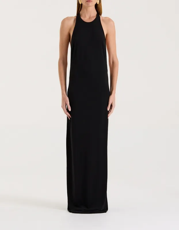 Black Racerback Halter Maxi Dress