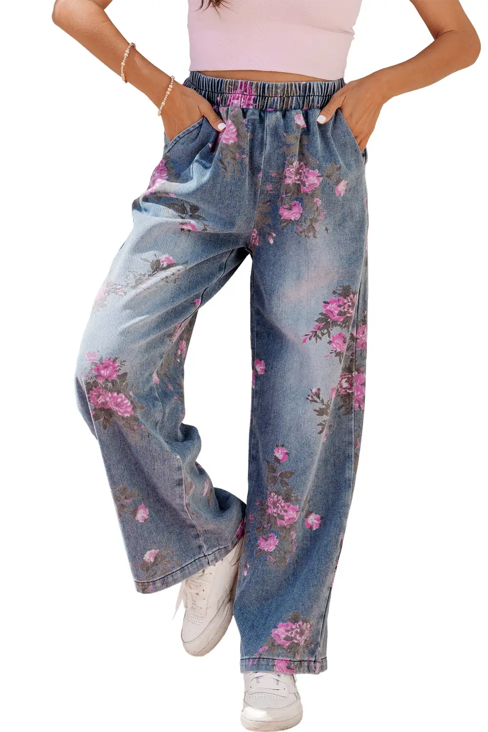 Elastic Waist Denim Jeans