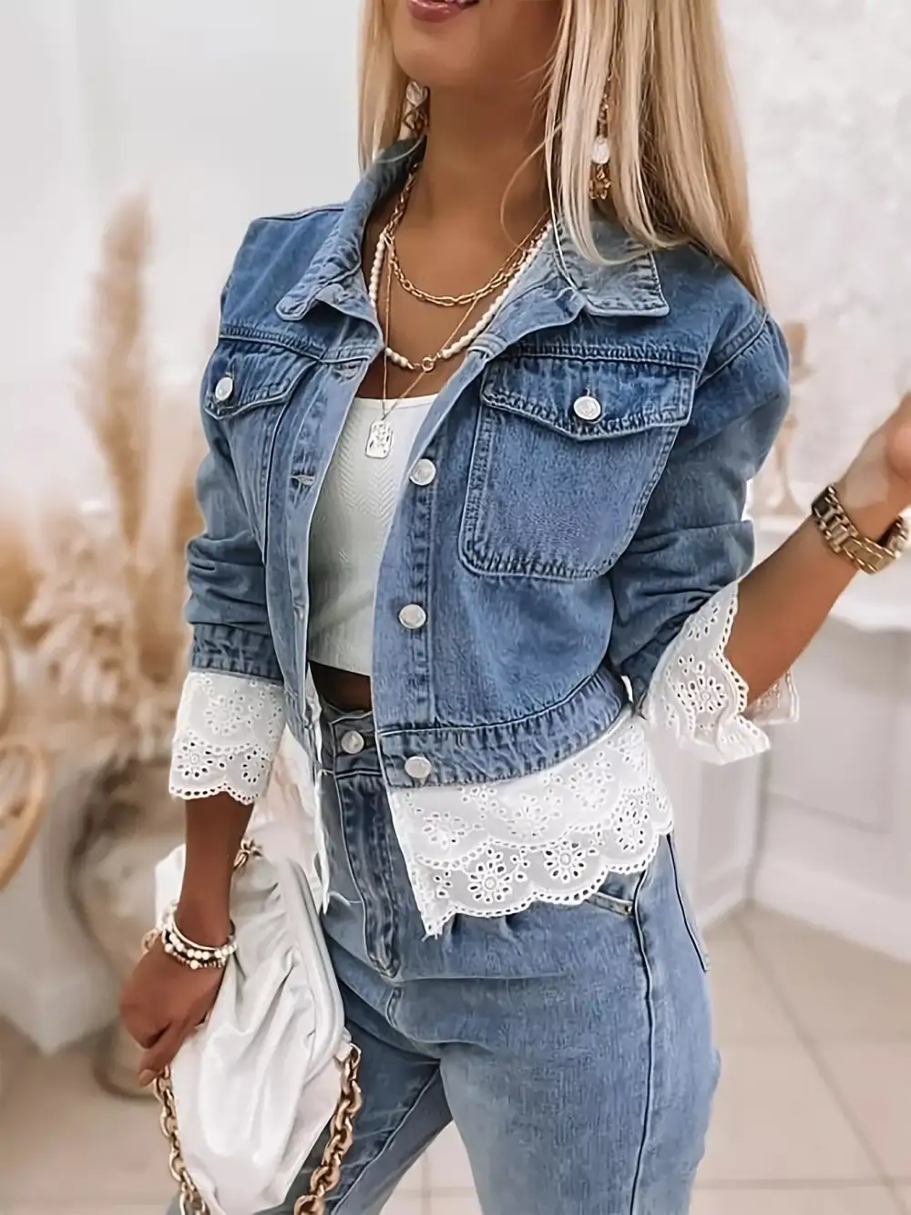 Cropped Jacket With Lace Trim