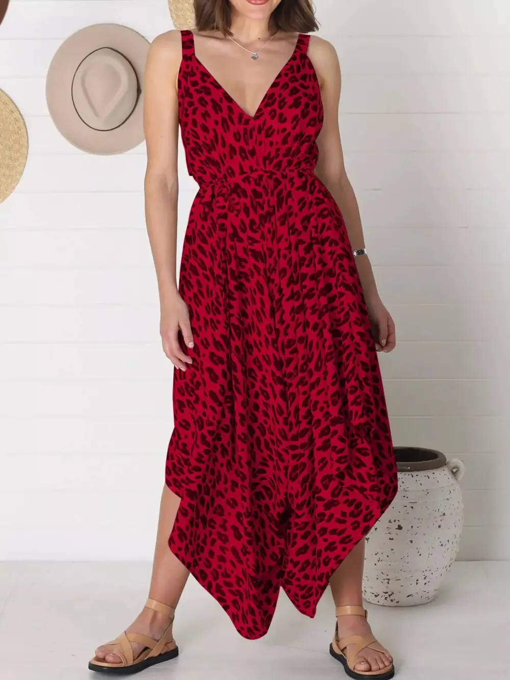 Plus Size Leopard Print V Neck Jumpsuit