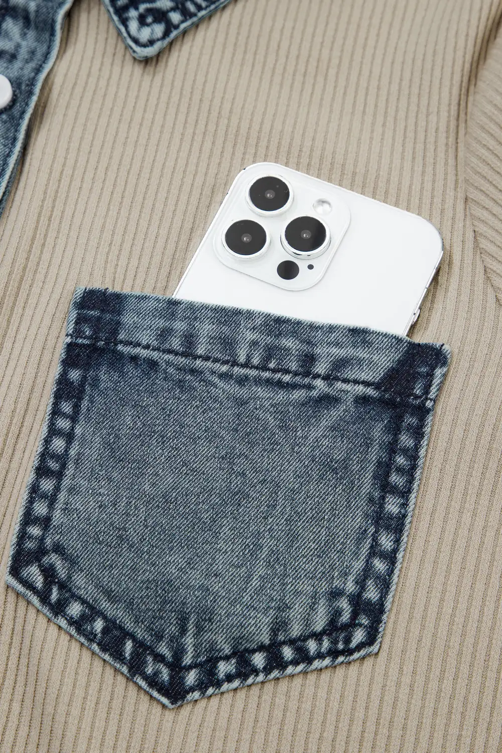 Patchwork Denim Ribbed Sweater Dress
