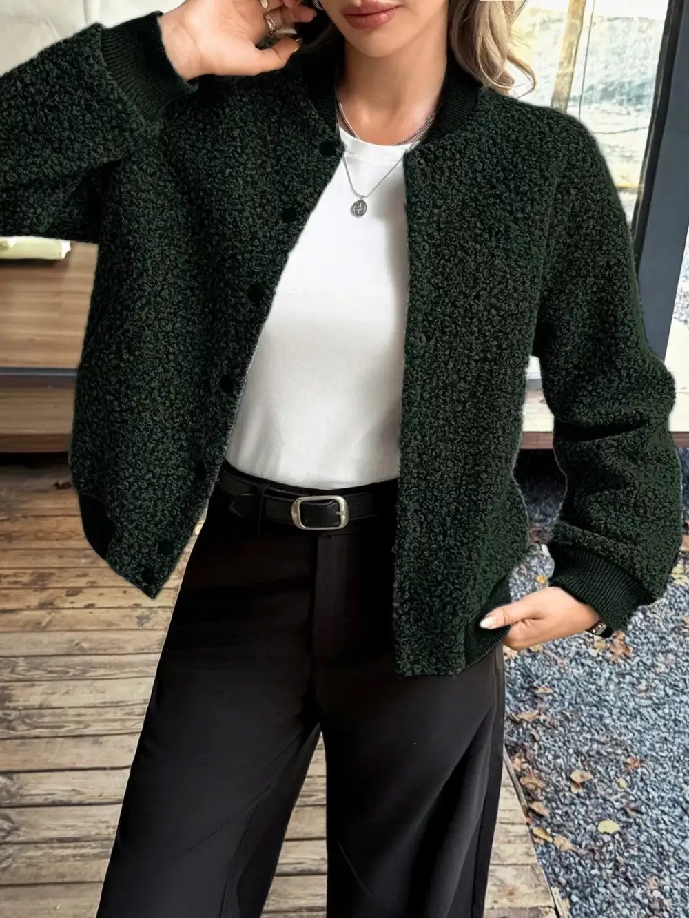 Snap Down Dropped Shoulder Jacket Easy Layering Piece
