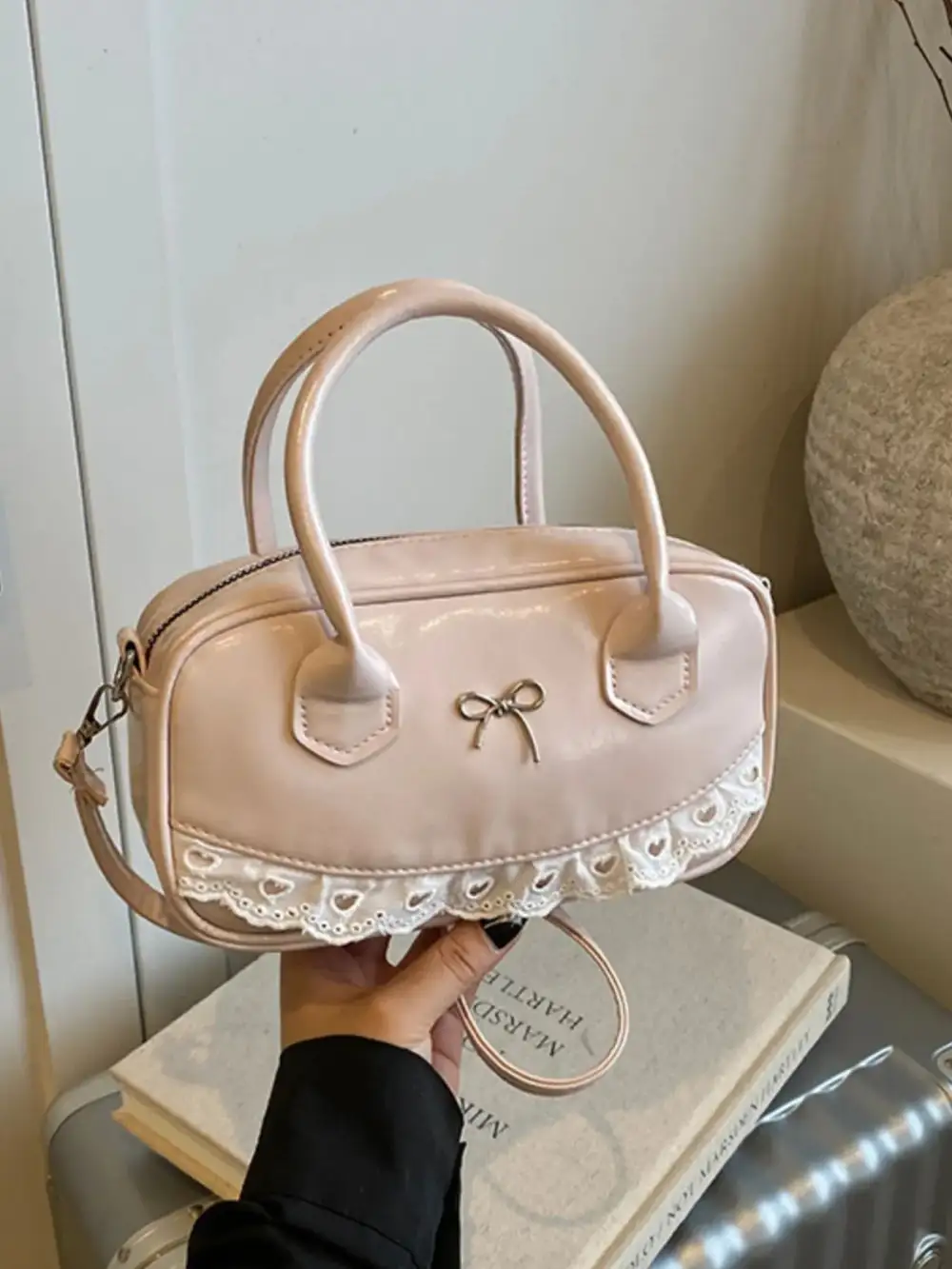 Lace Bow Accent Crossbody Bag