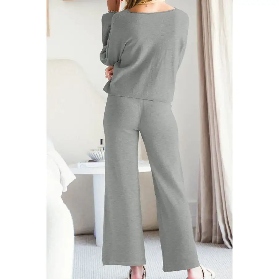 Casual Round Neck Long Sleeve Top and Pants Set