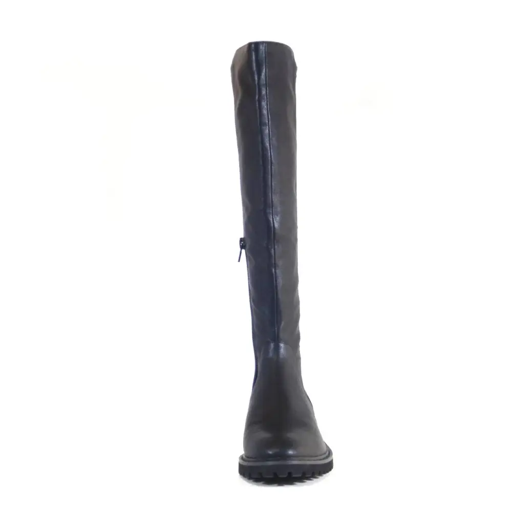Faux Leather Lug Sole Knee High Boots