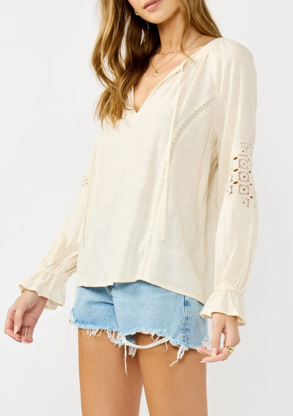 Embroidered Ruffle Sleeve Blouse