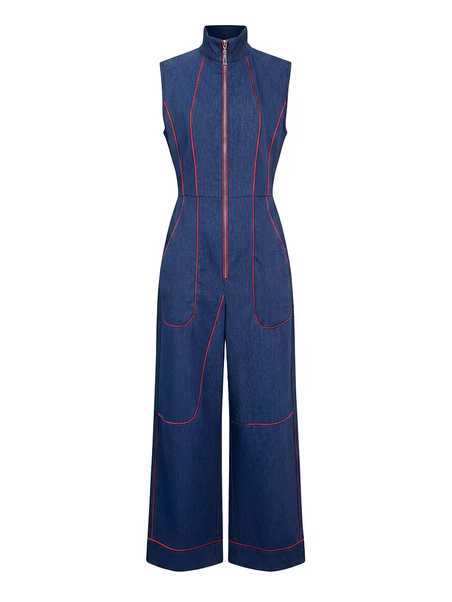 Jumpsuits Met Hoge Taille Mouwloze Zakken Ritssluiting En