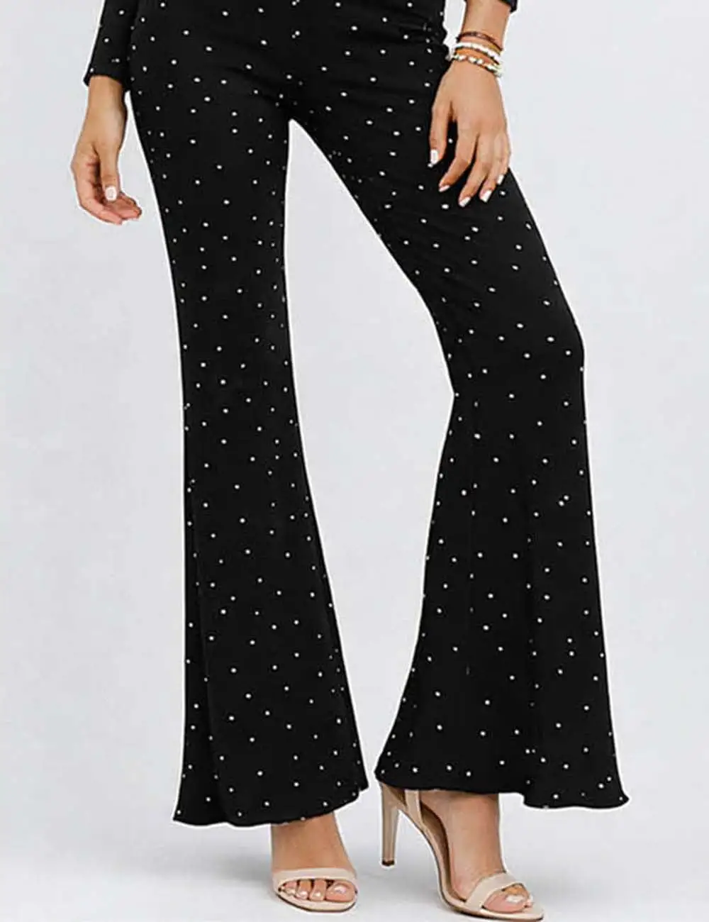 Chic Polka Dot Elastic Waist Flared Leg Pants