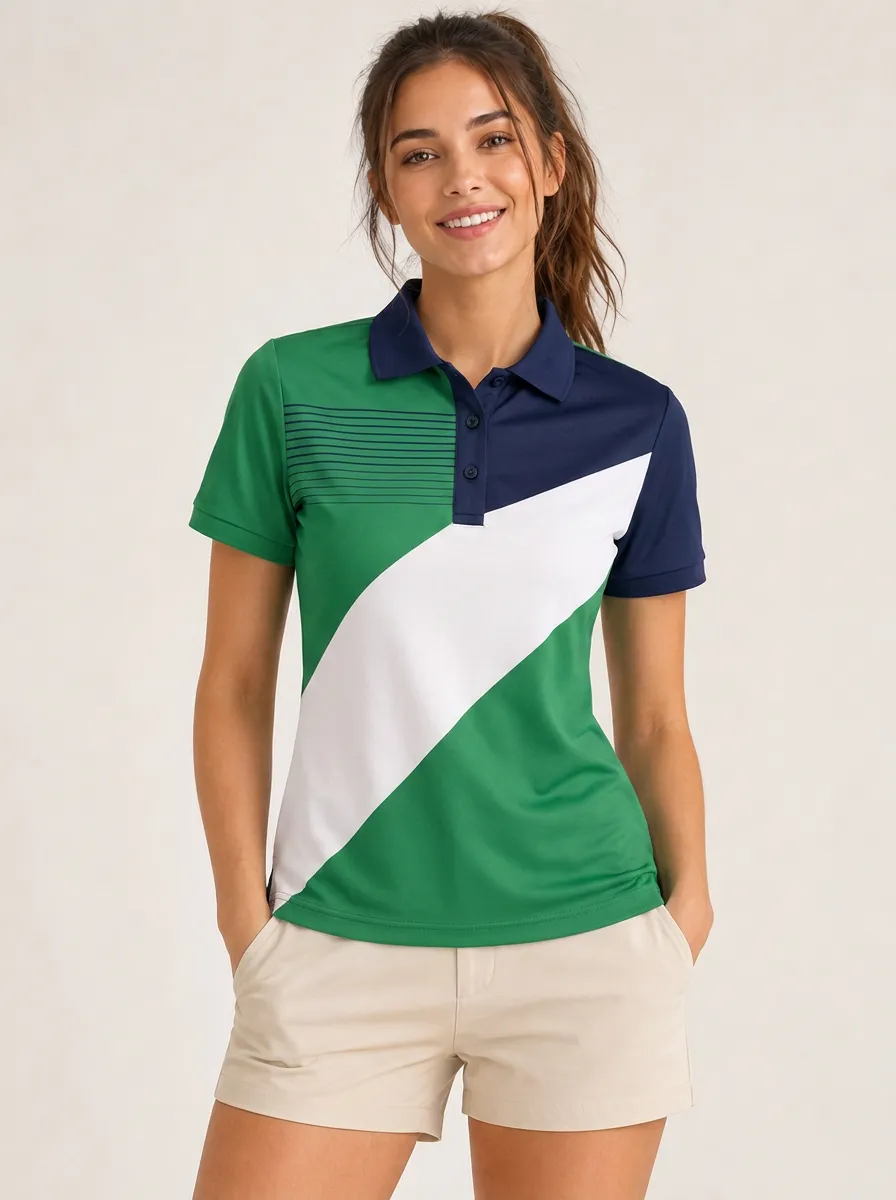 Women's Sporty Golf Casual Colorblock Striped Printed Polo Shirt