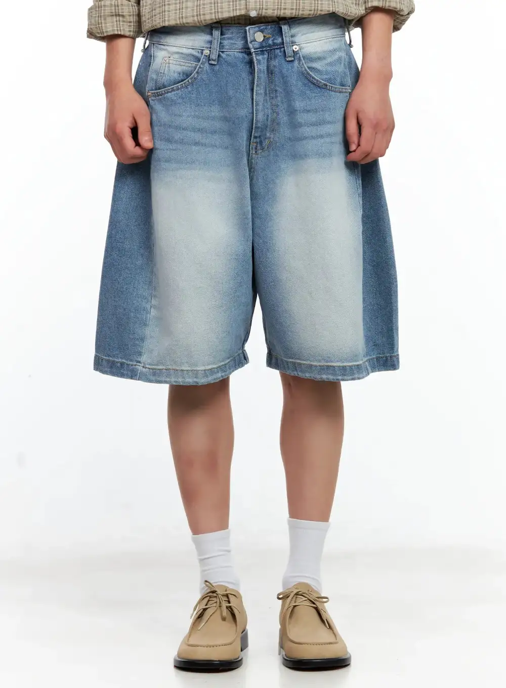 Men's Side-Drape Denim Denim Shorts