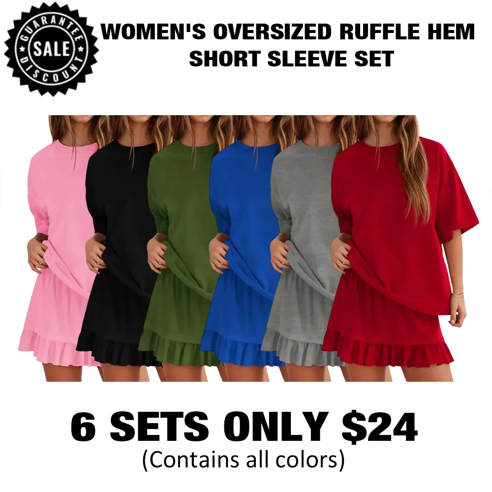 Women's Oversized Ruffle Hem Short Sleeve Set