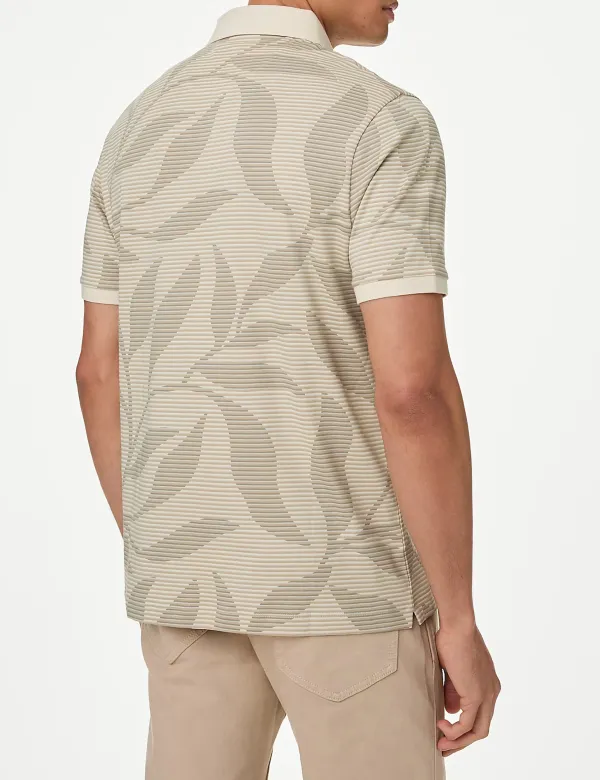 Men's Beige Striped Short Sleeve Polo Shirt