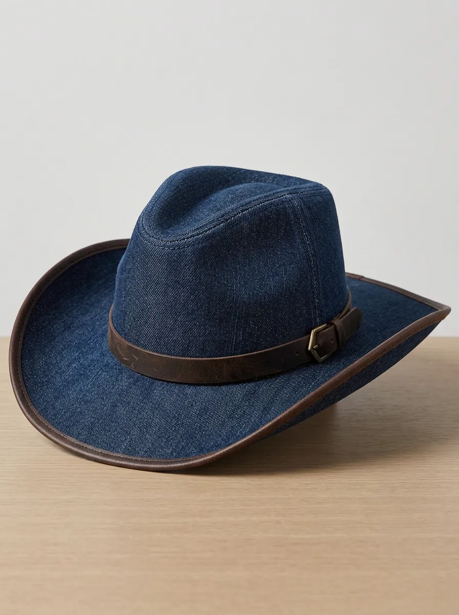 Rugged Leather Look Curved Brim Breathable Men's Cowboy Hat
