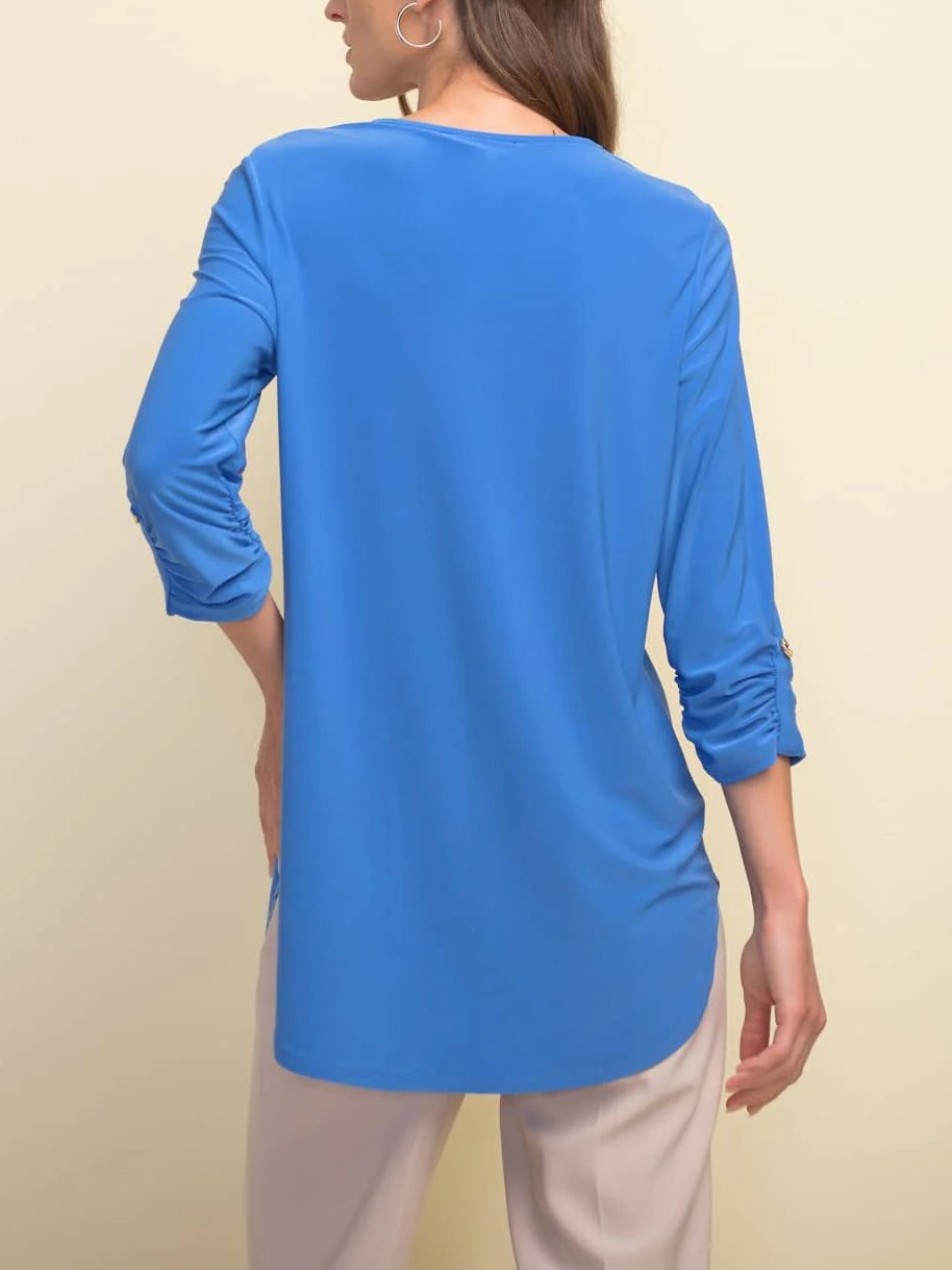 Royal Blue Zip - Front V - Neck Blouse