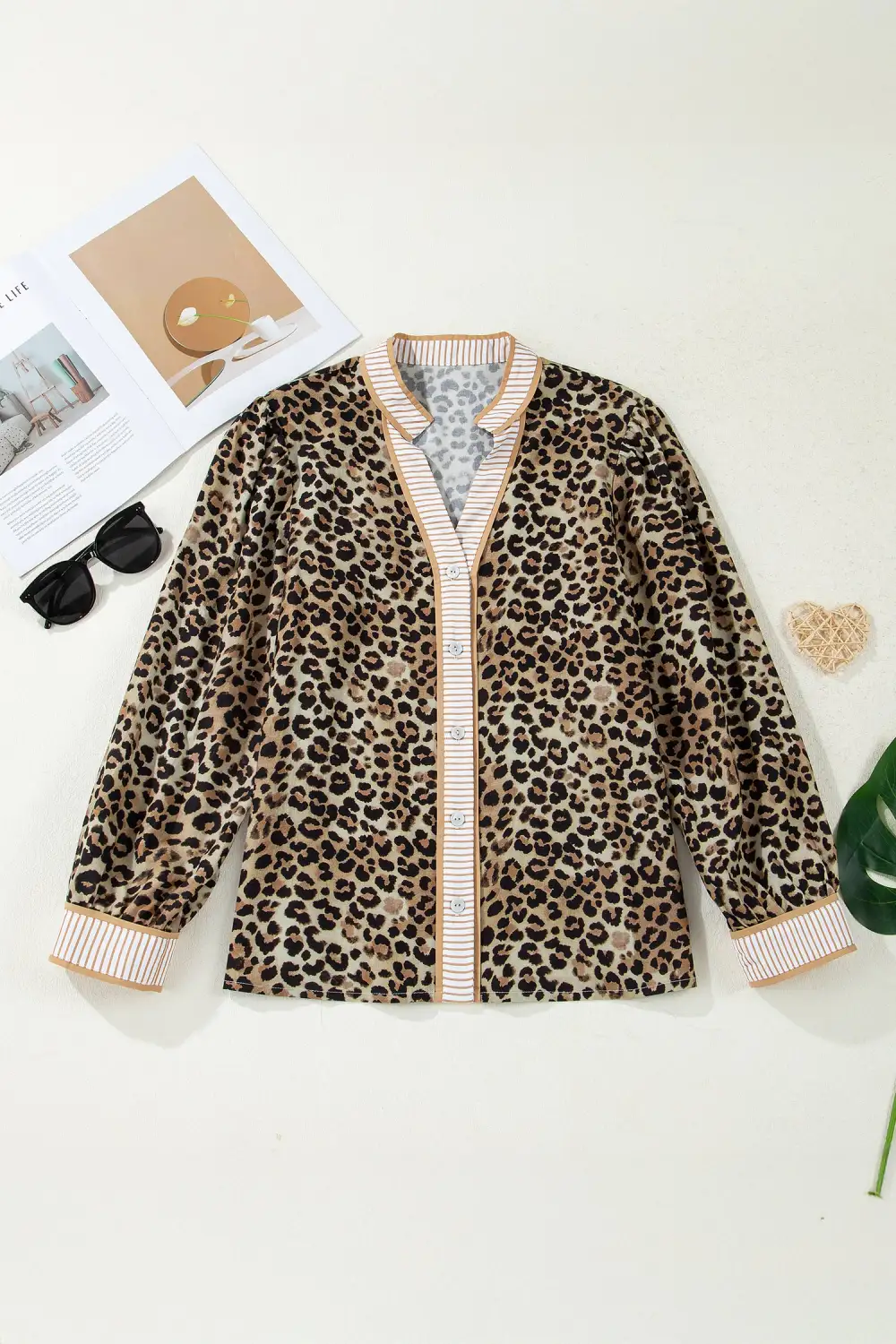 Relaxed V Neck Striped Casual Shirt