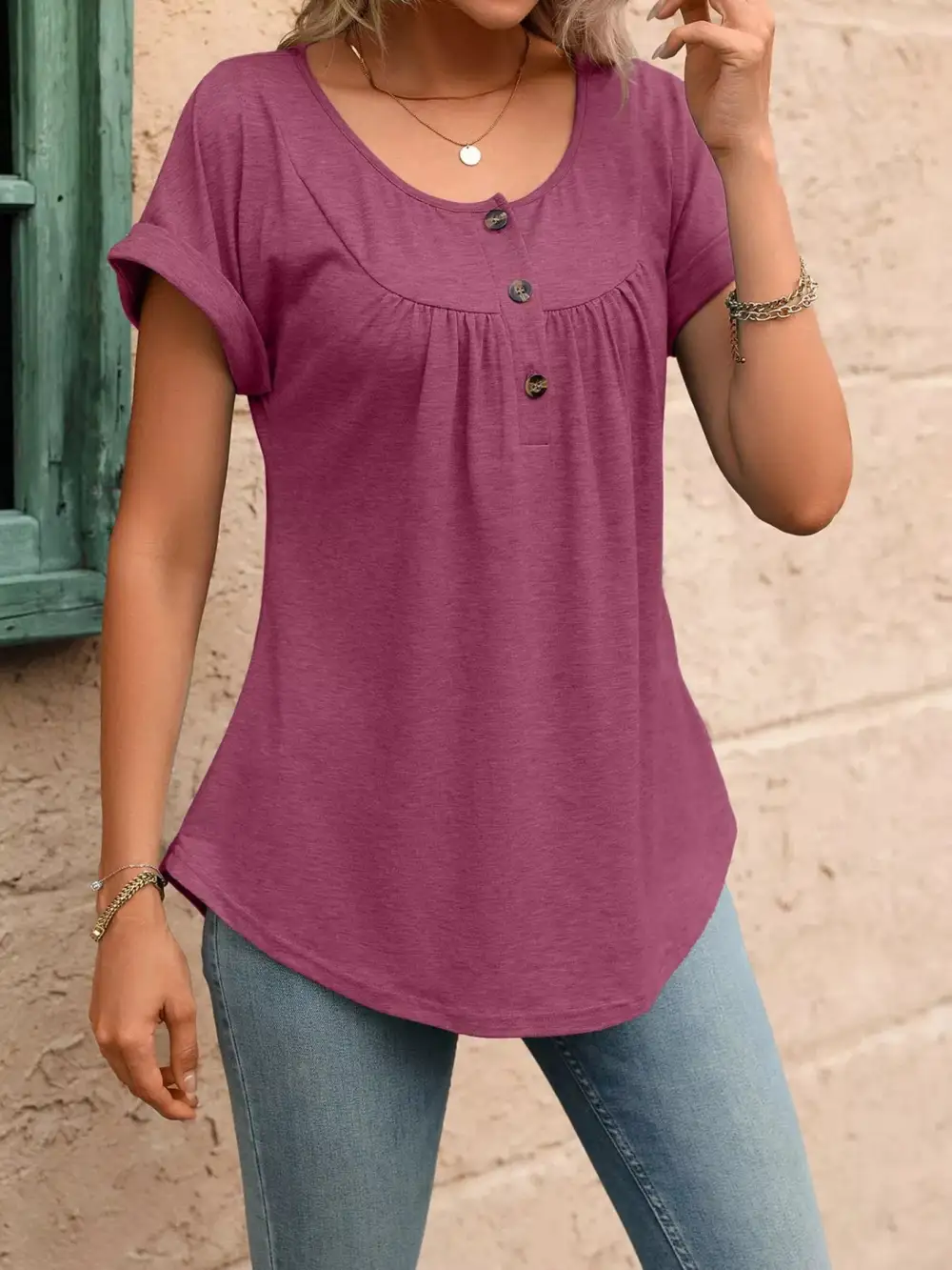 Casual Button Detail Henley T Shirt