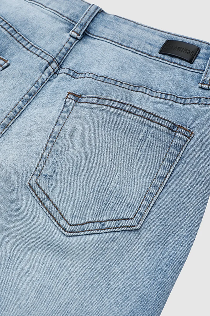 Ripped Raw Hem Denim Bermuda Shorts