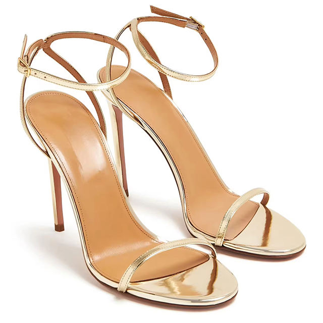 Livia Gold Patent Ankle Strap Heels
