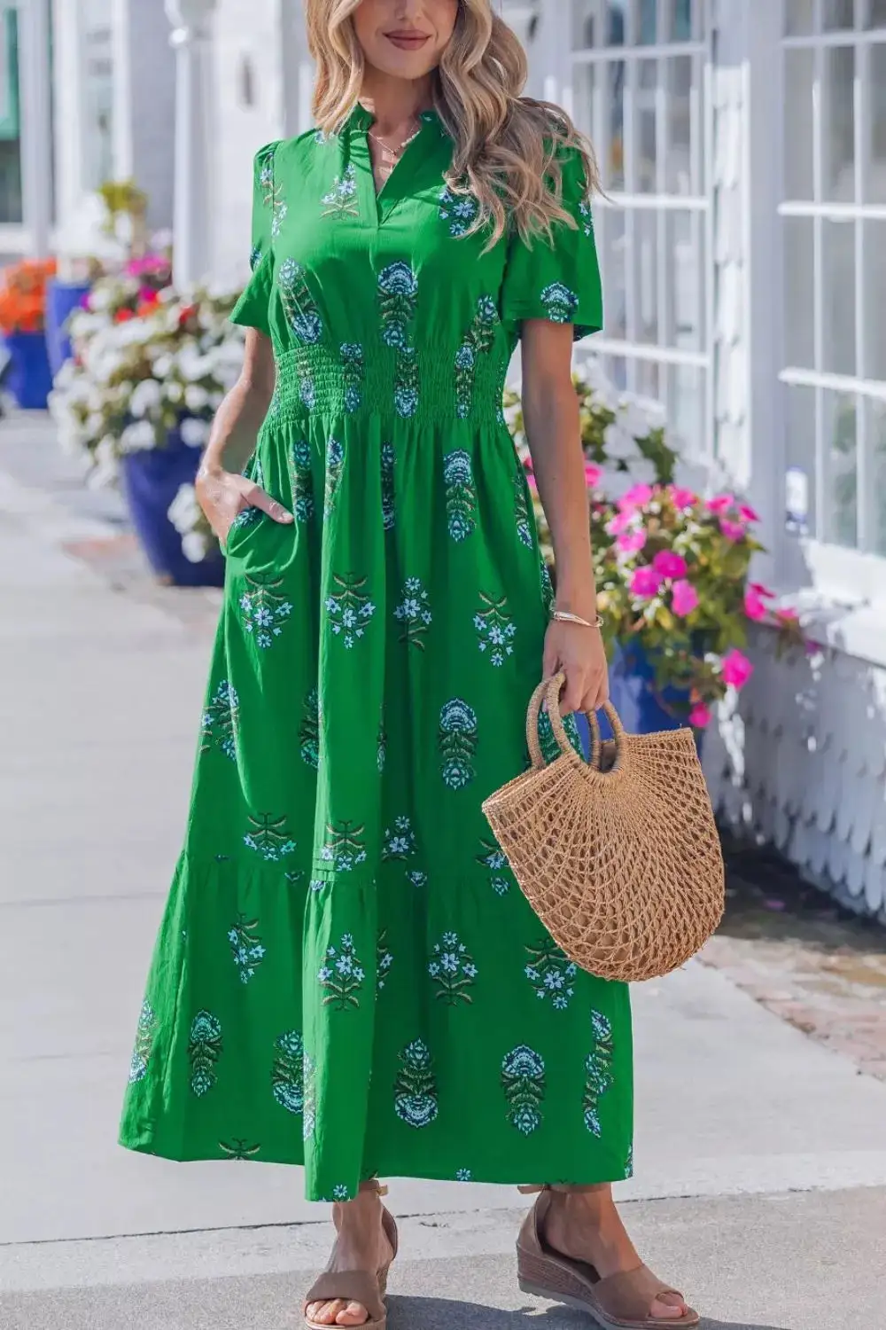 Floral Printed Smocked Maxi Dress