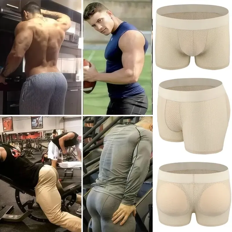 Men’s Padded Shaping Boxer Briefs – Lightweight, Breathable, Removable Lift Pads
