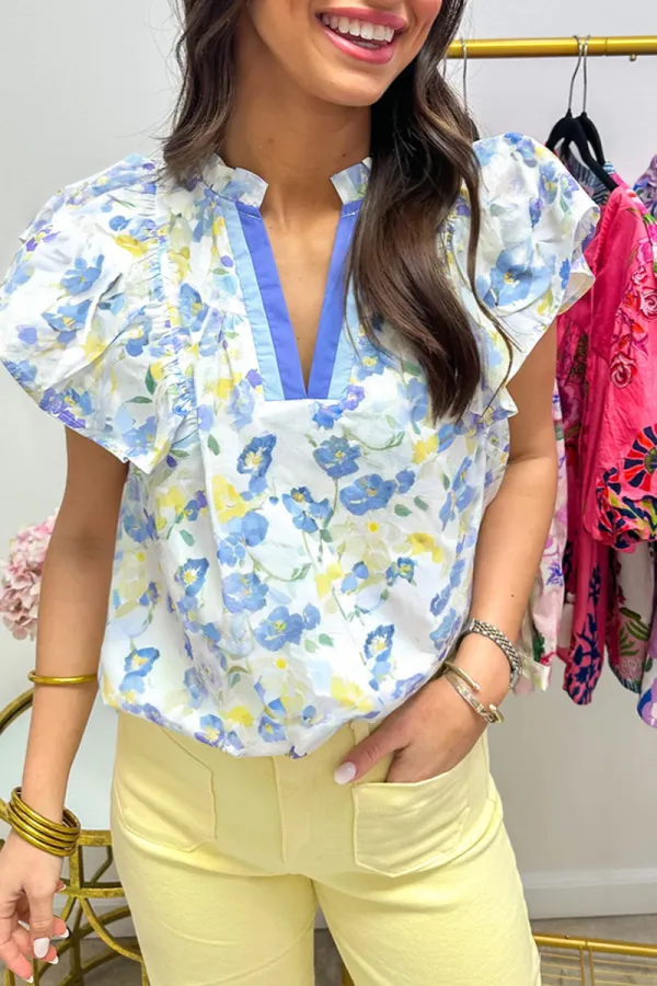 Floral Frilled V-Neck Blouse