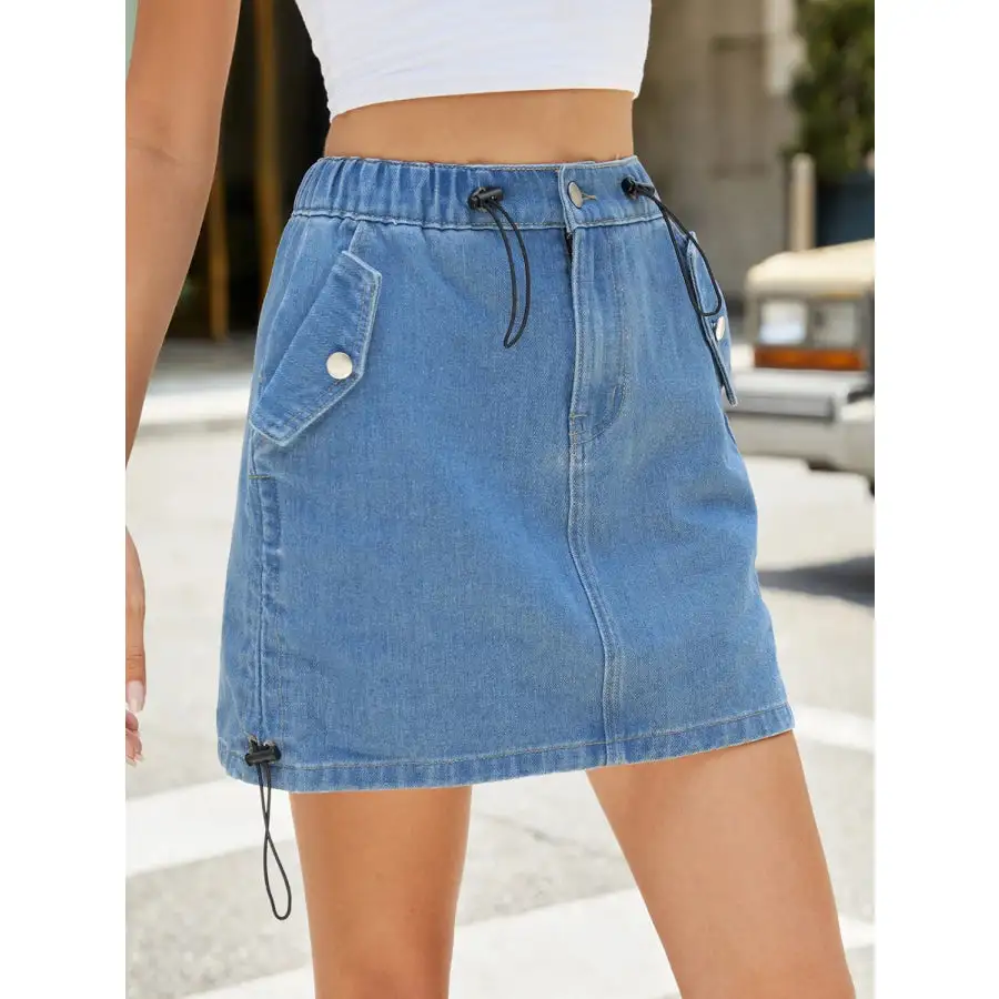 Drawstring Denim Mini Skirt