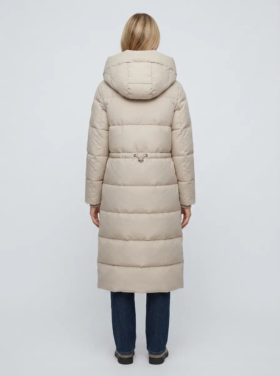 Insulated-Look Padded Long Hooded Coat