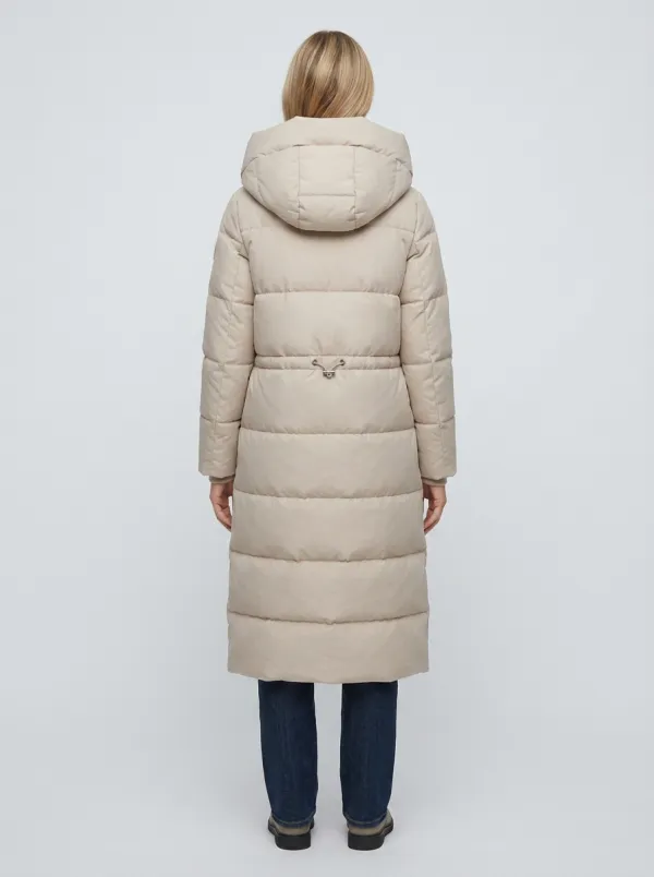 Insulated-Look Padded Long Hooded Coat