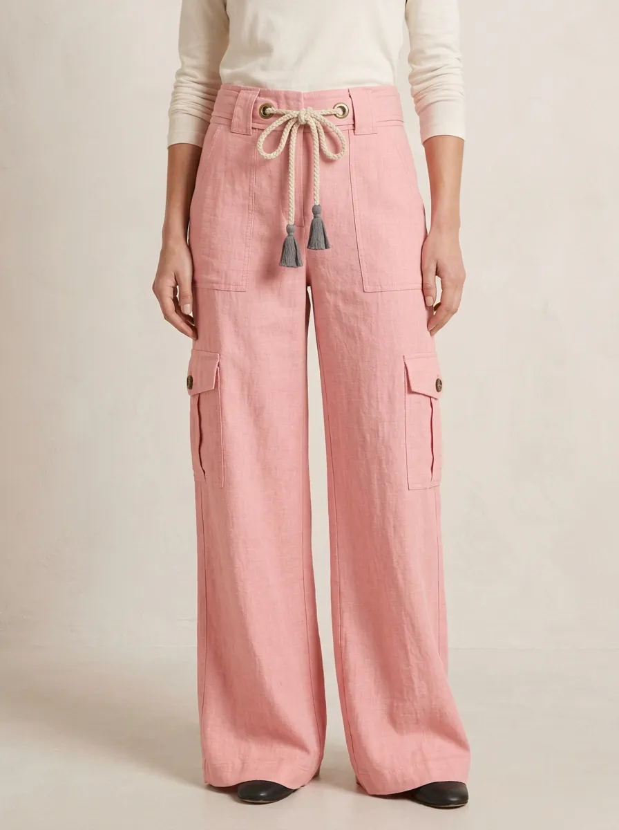 Women's Cargo Linen Inspired Wide Leg Cargo Work Pants