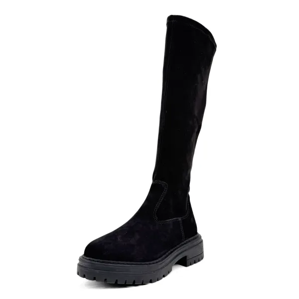 Lug Sole Nubuck Knee High Boots