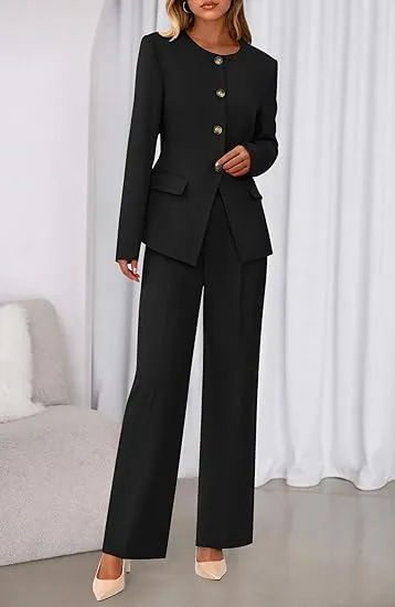 Two-Piece Set for Women Fall Fashion Business Casual Long Sleeve Blazer Jackets Wide Leg Pant Suits Pockets