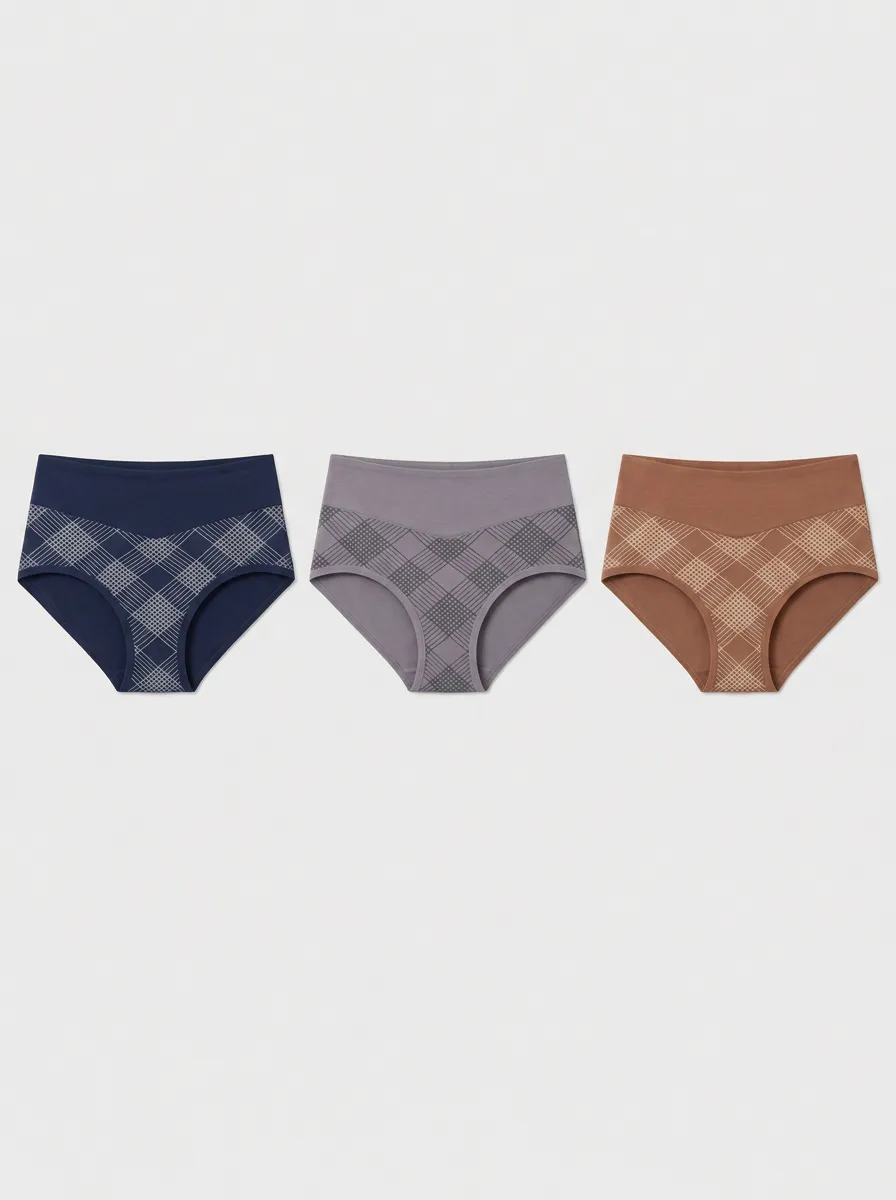Women's Plaid Pattern Geometric Printed Briefs 3-Pack