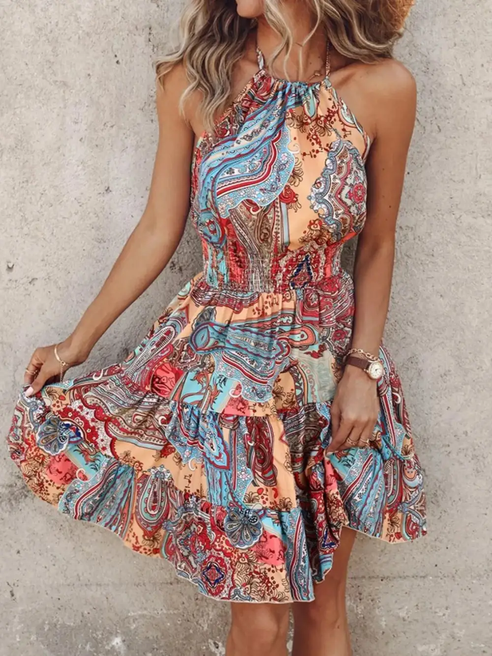 Halter Neck Printed Mini Dress