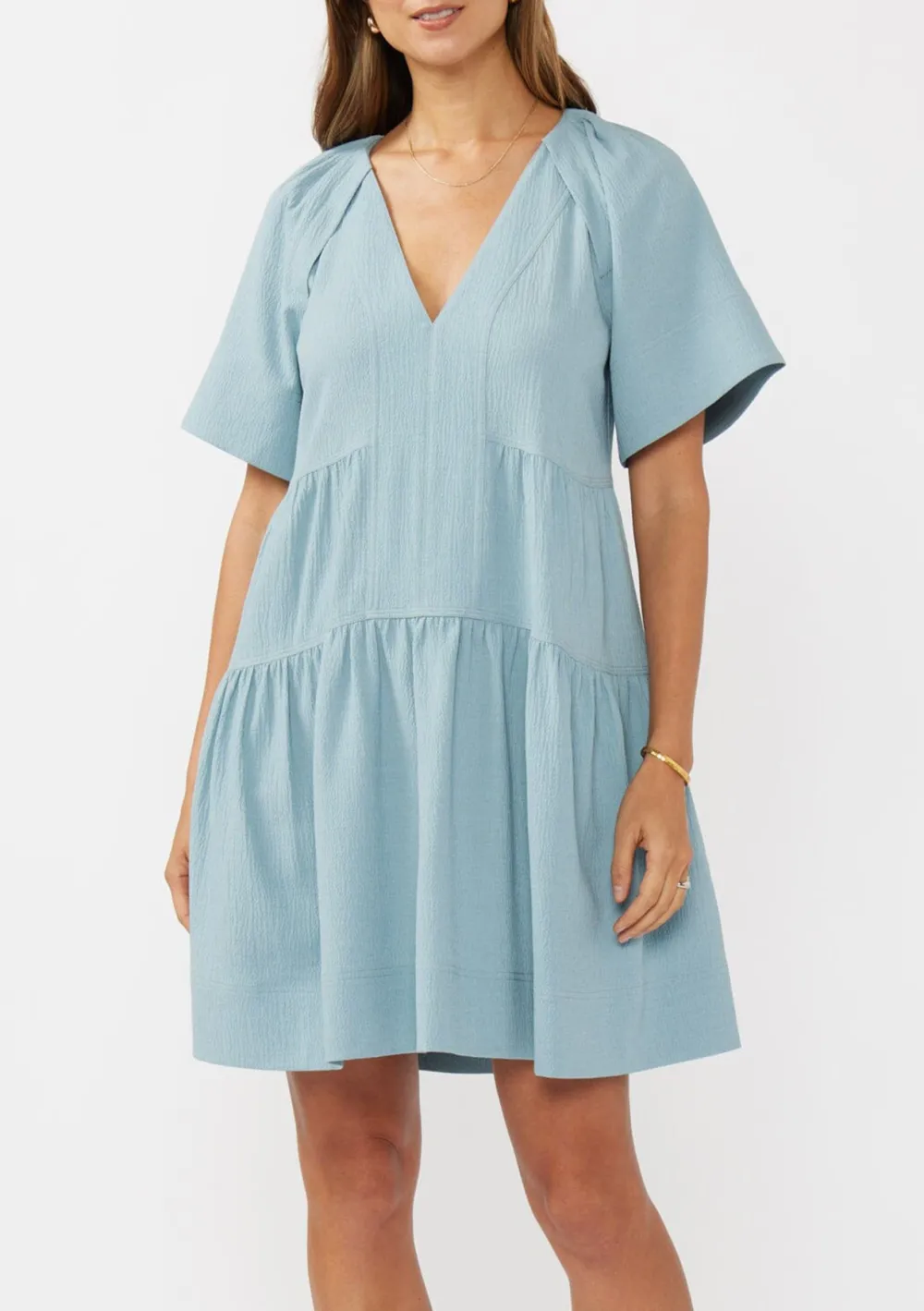 Pocketed V-Neck Half Sleeve Dress