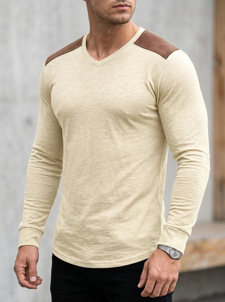 Minimal Ribbed Textured Curved Hem Modern Look Men's Slim Fit Short Sleeve T-Shirt