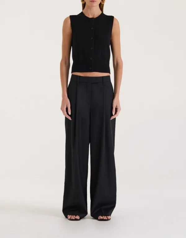 Black Cropped Button Front Knit Vest