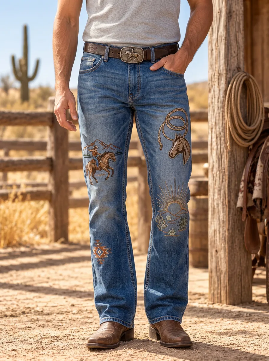 Men's Classic Western Cowboy Horse Desert Jeans