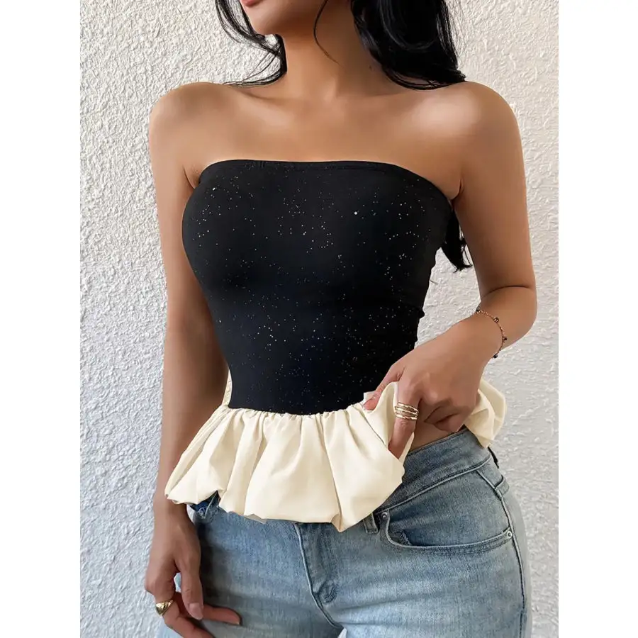 Ruffled Bubble Hem Tube Top
