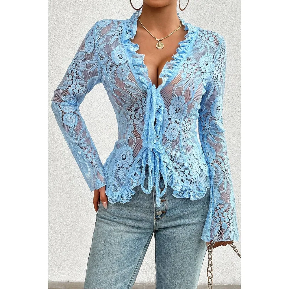 Lace Trim Ruffle Trim Knot Detail Top