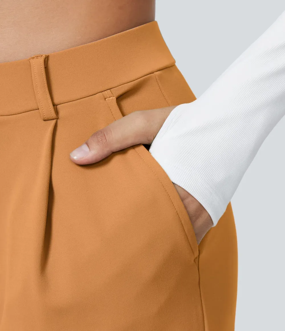 High Waisted Side Pocket Straight Leg Work Pants