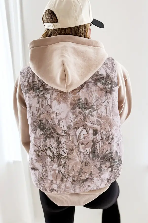 Camo Leaf Print Winter Puffer Vest
